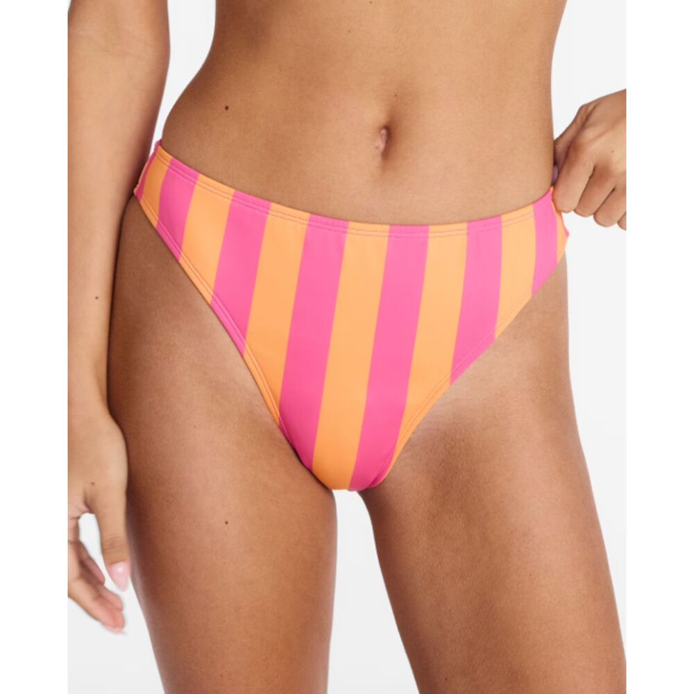 No Boundaries Mid Rise Surf Pink Orange Striped Bikini Bottoms XL